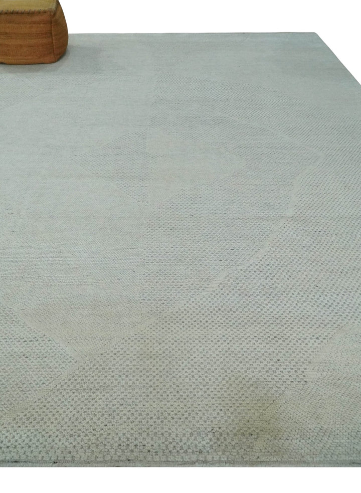 Premium look Solid Ivory Antique carved Design 9x12 Hand knotted wool Area Rug - The Rug Decor