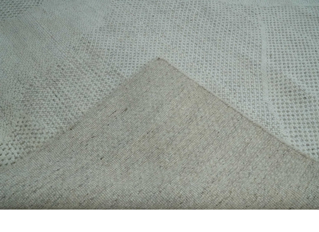 Premium look Solid Ivory Antique carved Design 9x12 Hand knotted wool Area Rug - The Rug Decor