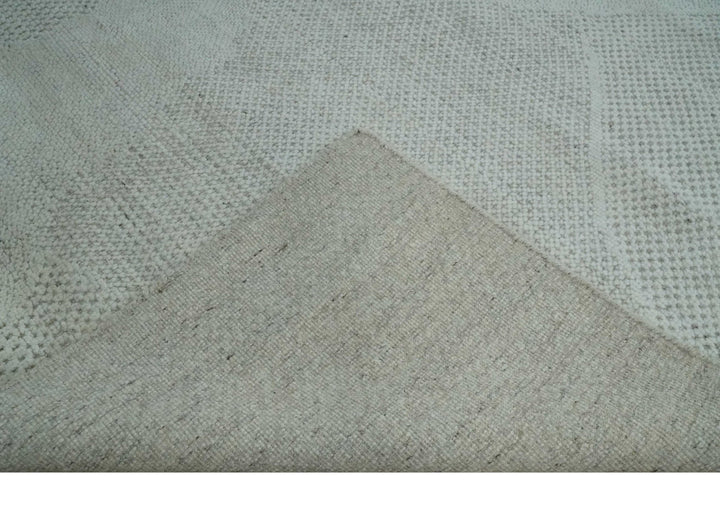 Premium look Solid Ivory Antique carved Design 9x12 Hand knotted wool Area Rug - The Rug Decor