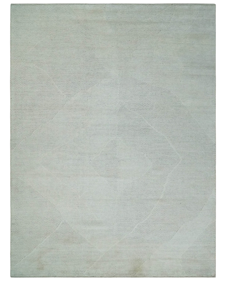 Premium look Solid Ivory Antique carved Design 9x12 Hand knotted wool Area Rug - The Rug Decor