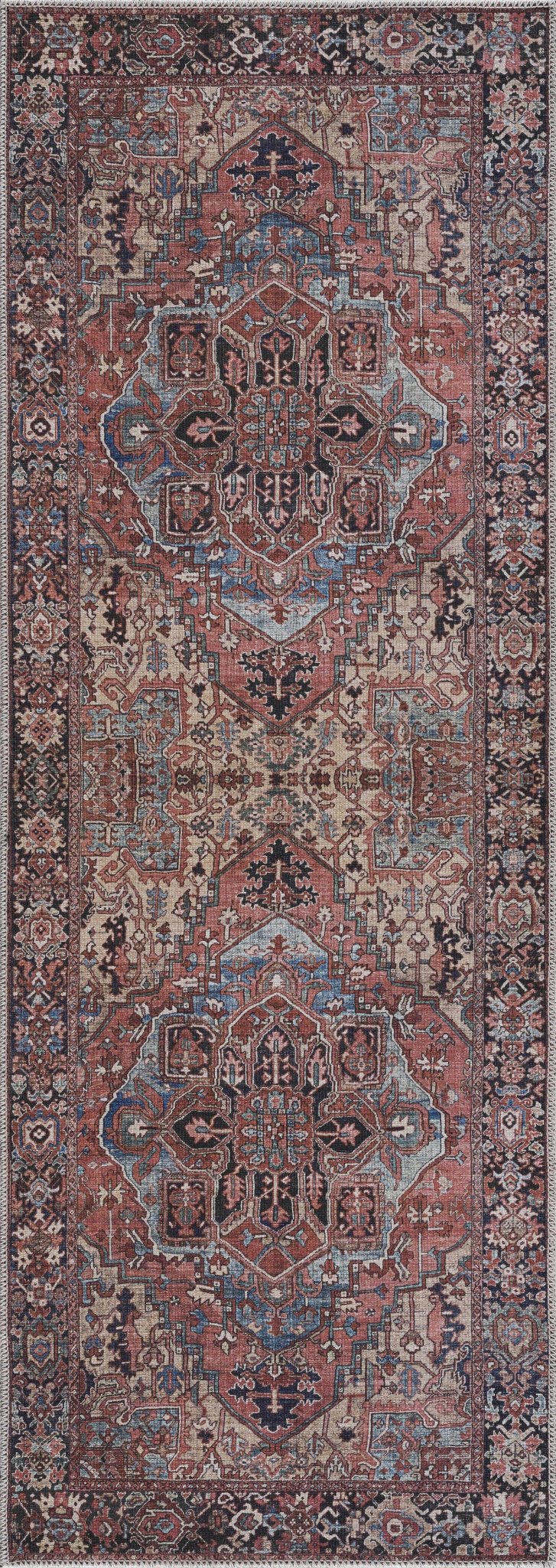 Premium look Vintage Style Brown, Blue and Ivory Machine Washable Turkish style Rug - The Rug Decor