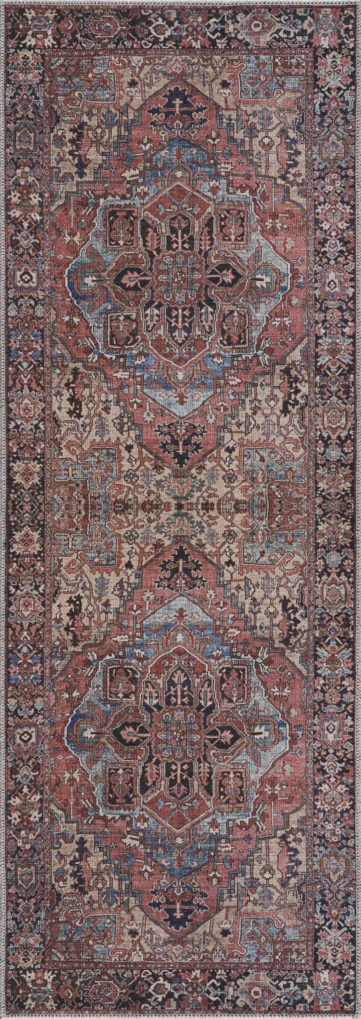 Premium look Vintage Style Brown, Blue and Ivory Machine Washable Turkish style Rug - The Rug Decor