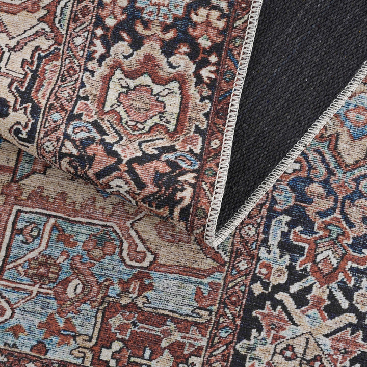 Premium look Vintage Style Brown, Blue and Ivory Machine Washable Turkish style Rug - The Rug Decor