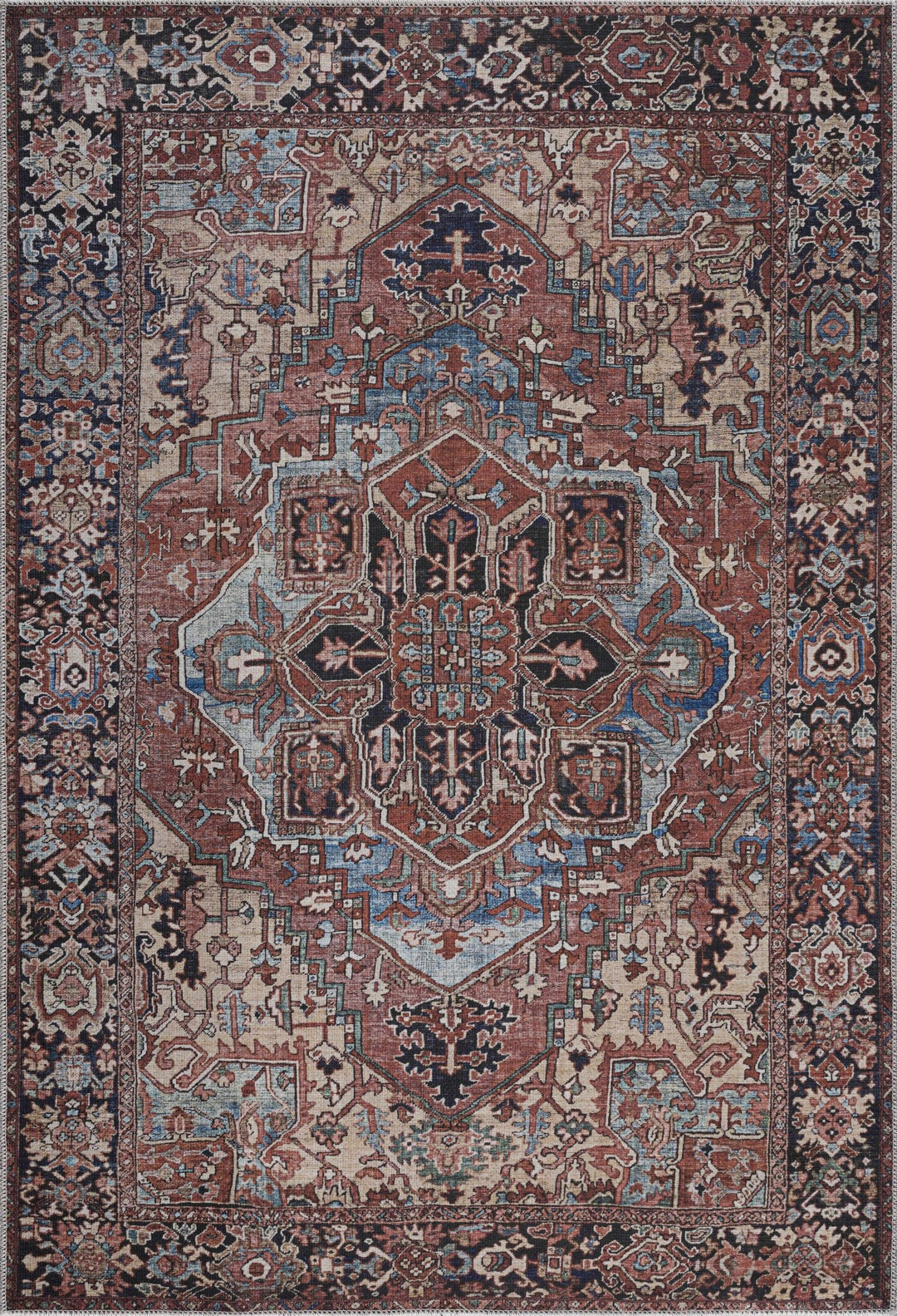 Premium look Vintage Style Brown, Blue and Ivory Machine Washable Turkish style Rug - The Rug Decor
