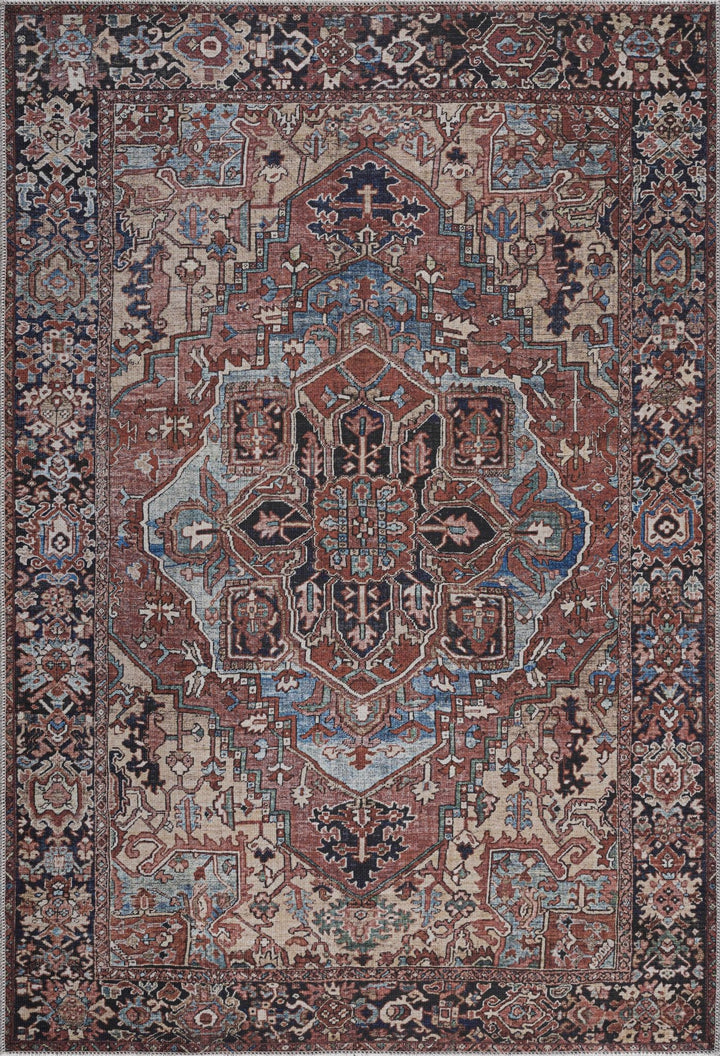 Premium look Vintage Style Brown, Blue and Ivory Machine Washable Turkish style Rug - The Rug Decor