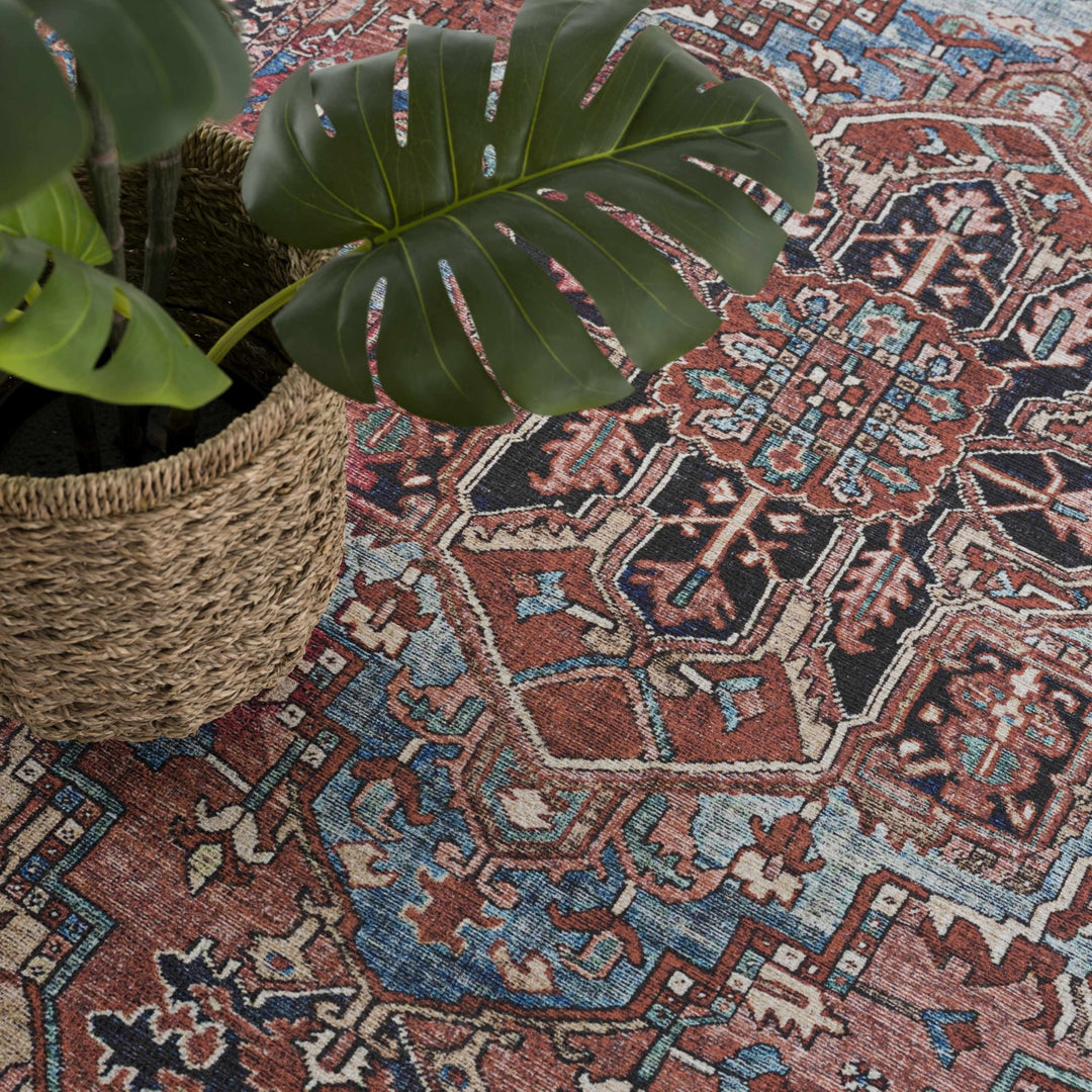 Premium look Vintage Style Brown, Blue and Ivory Machine Washable Turkish style Rug - The Rug Decor