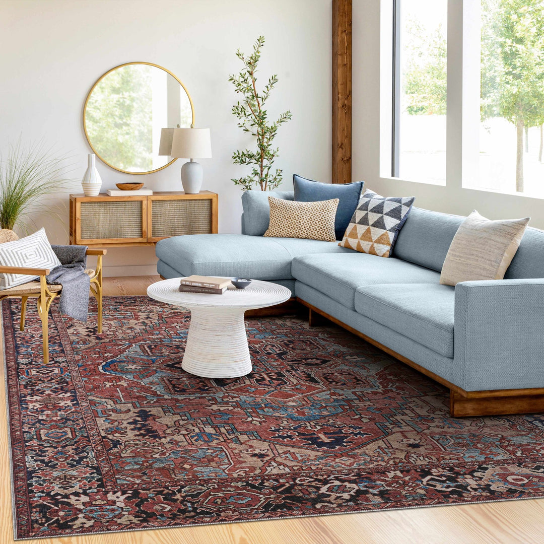 Premium look Vintage Style Brown, Blue and Ivory Machine Washable Turkish style Rug - The Rug Decor