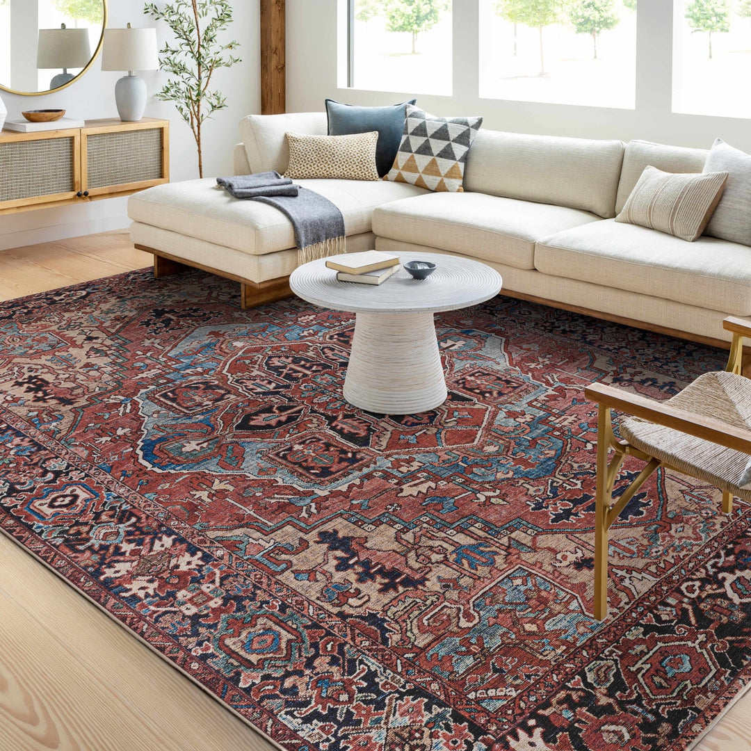 Premium look Vintage Style Brown, Blue and Ivory Machine Washable Turkish style Rug - The Rug Decor