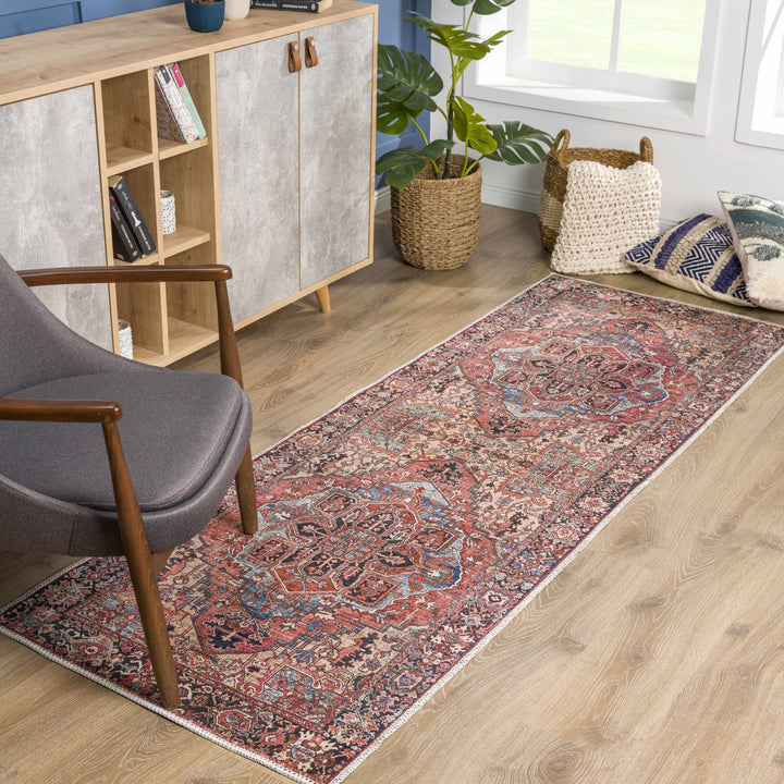 Premium look Vintage Style Brown, Blue and Ivory Machine Washable Turkish style Rug - The Rug Decor