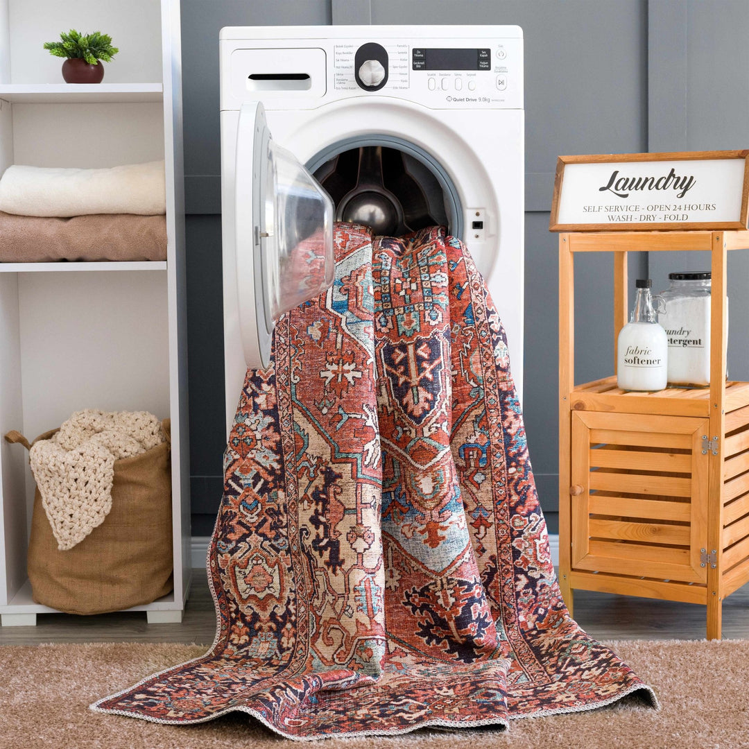 Premium look Vintage Style Brown, Blue and Ivory Machine Washable Turkish style Rug - The Rug Decor