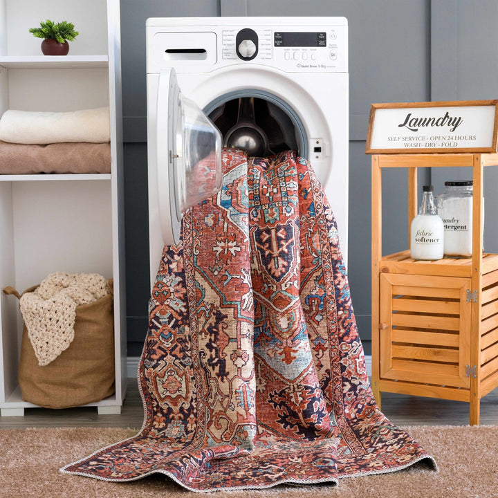 Premium look Vintage Style Brown, Blue and Ivory Machine Washable Turkish style Rug - The Rug Decor