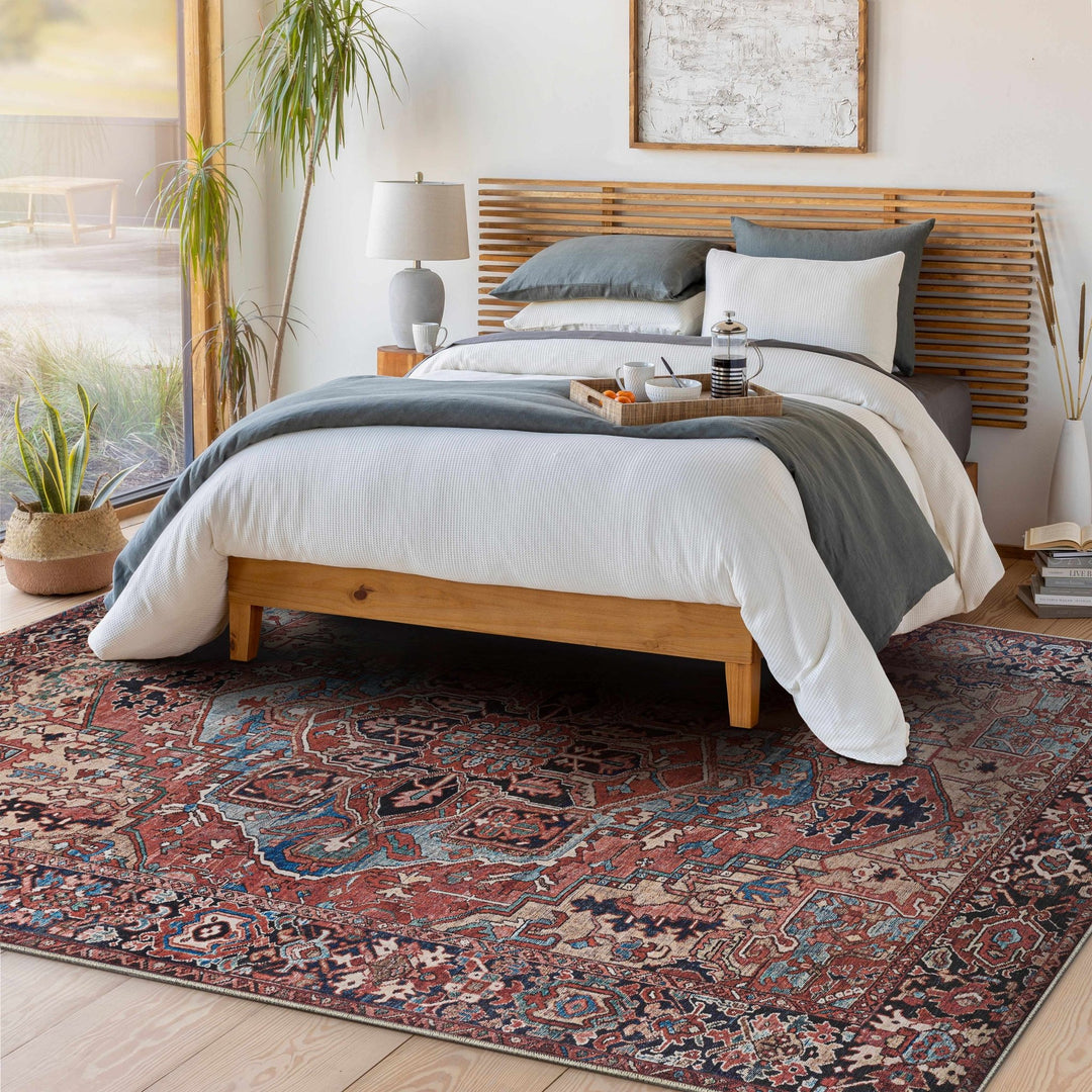 Premium look Vintage Style Brown, Blue and Ivory Machine Washable Turkish style Rug - The Rug Decor