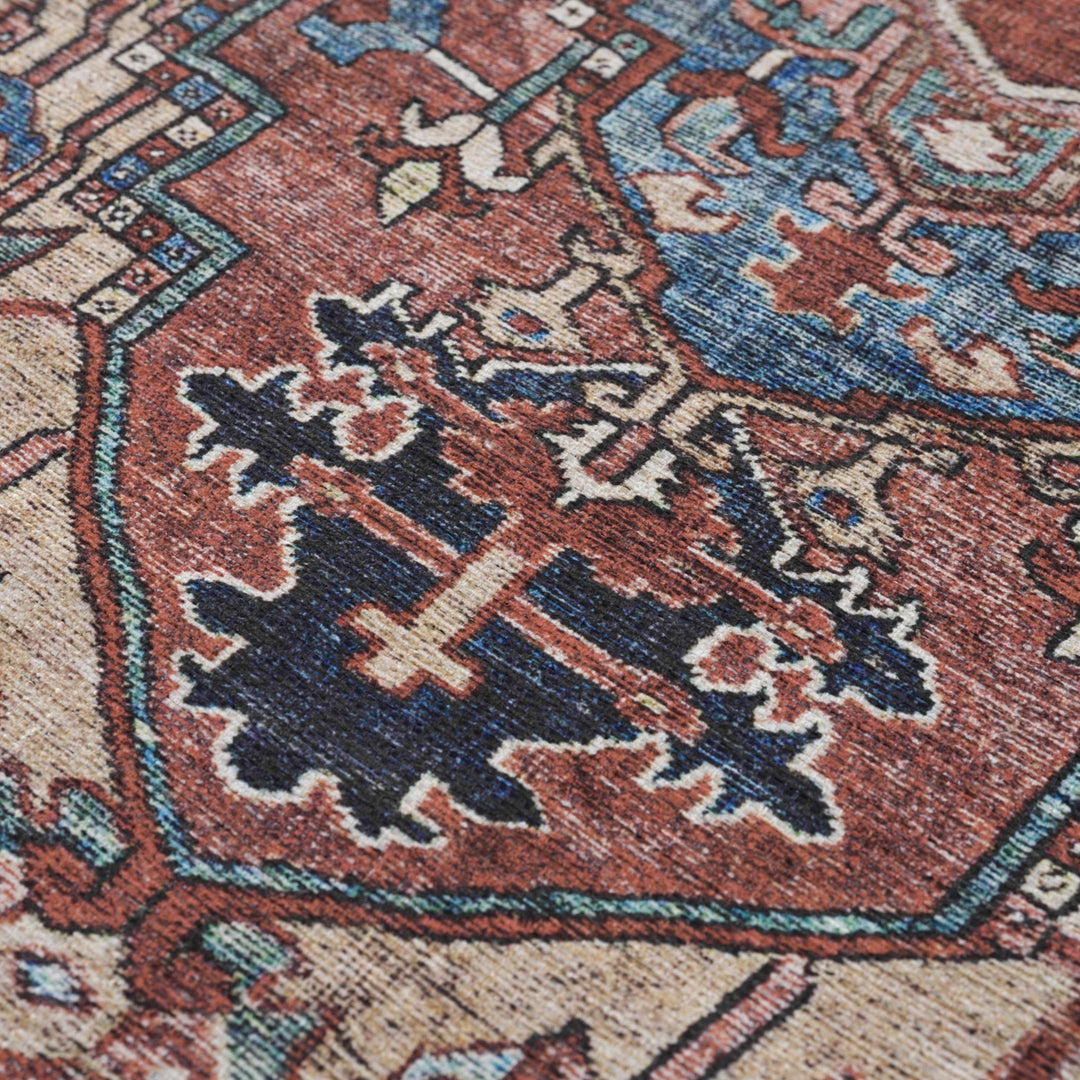 Premium look Vintage Style Brown, Blue and Ivory Machine Washable Turkish style Rug - The Rug Decor