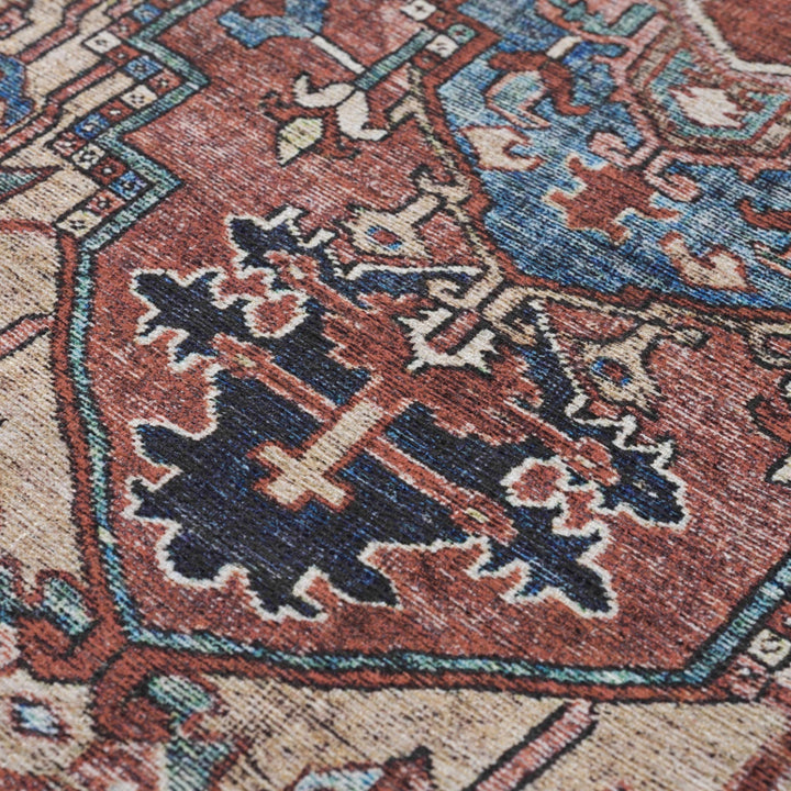 Premium look Vintage Style Brown, Blue and Ivory Machine Washable Turkish style Rug - The Rug Decor