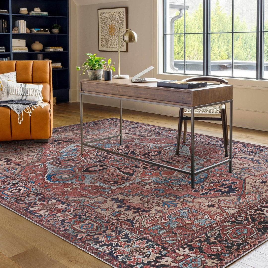 Premium look Vintage Style Brown, Blue and Ivory Machine Washable Turkish style Rug - The Rug Decor