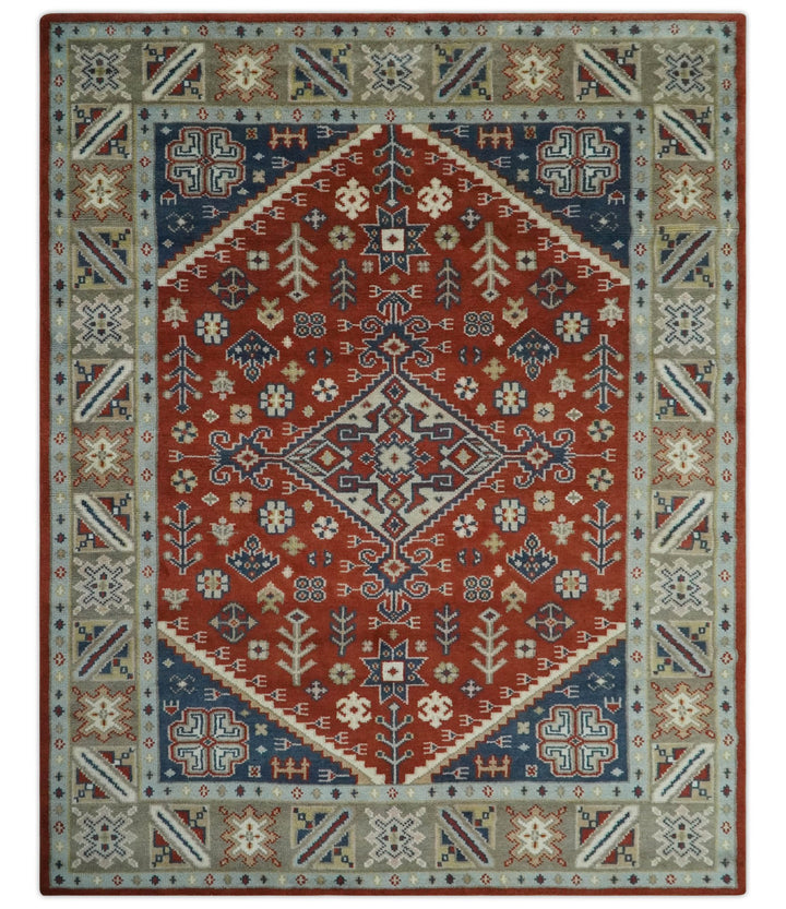 Premium Style Brown, Blue and Beige Hand Knotted Traditional Heriz wool Area Rug - The Rug Decor