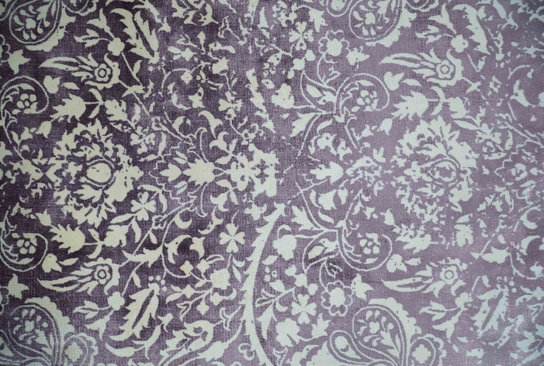 Premium Style Floral Ivory and Dark Purple 5.6x8 Handloom Wool and Viscose Area Rug - The Rug Decor