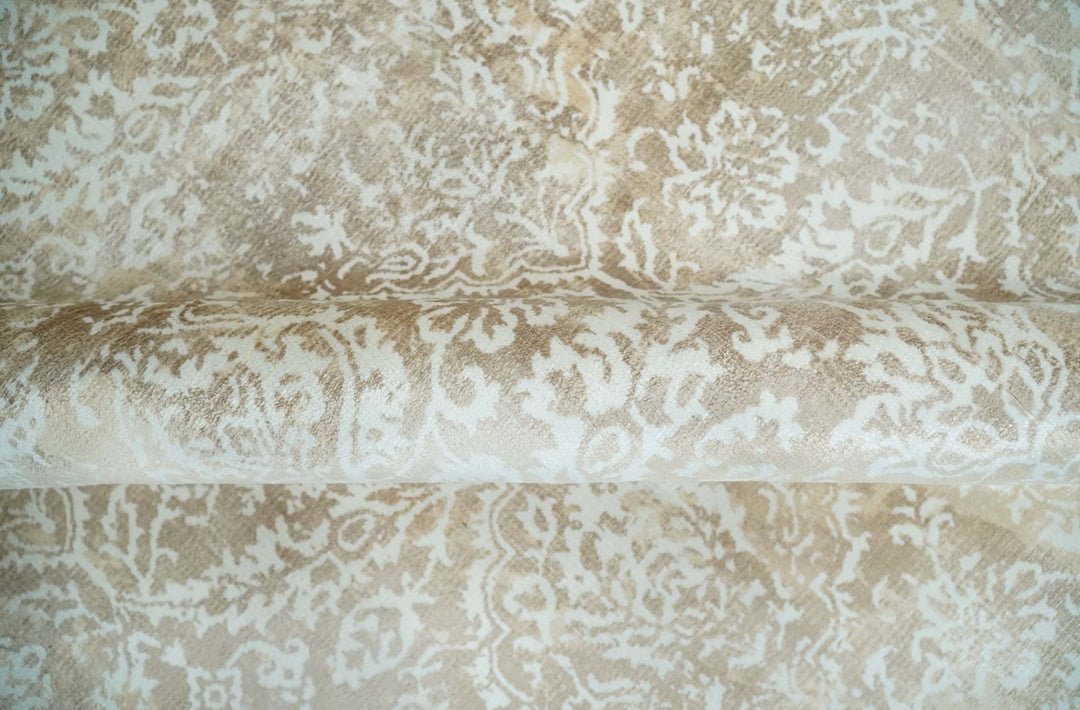 Premium Style Floral Traditional Ikat Large Design Camel and Ivory 5.6x7.9 Hand loom Viscose Area Rug - The Rug Decor