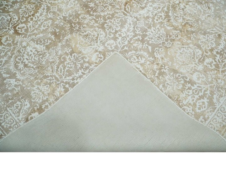 Premium Style Floral Traditional Ikat Large Design Camel and Ivory 5.6x7.9 Hand loom Viscose Area Rug - The Rug Decor