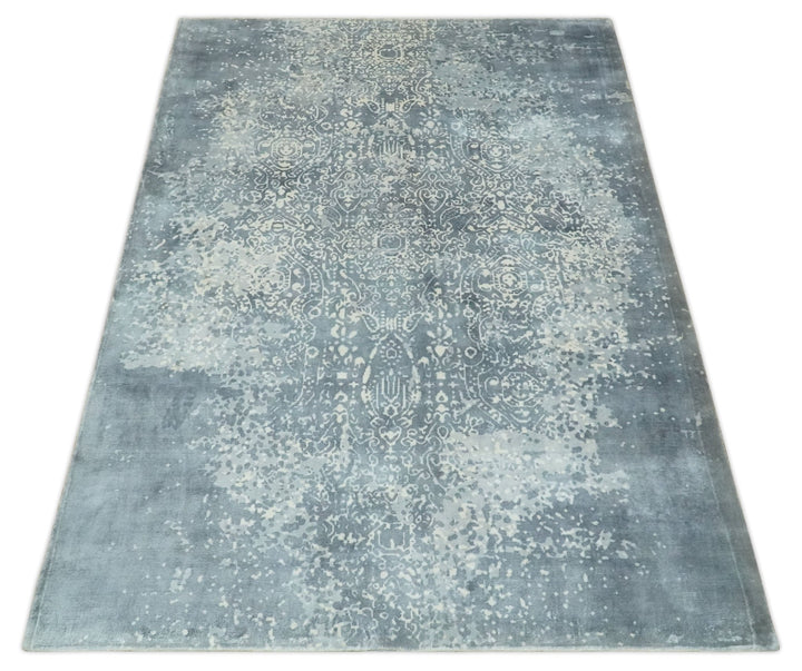 Premium Style Silver and Gray Traditional Medallion 5x8 Hand loom Viscose Area Rug - The Rug Decor