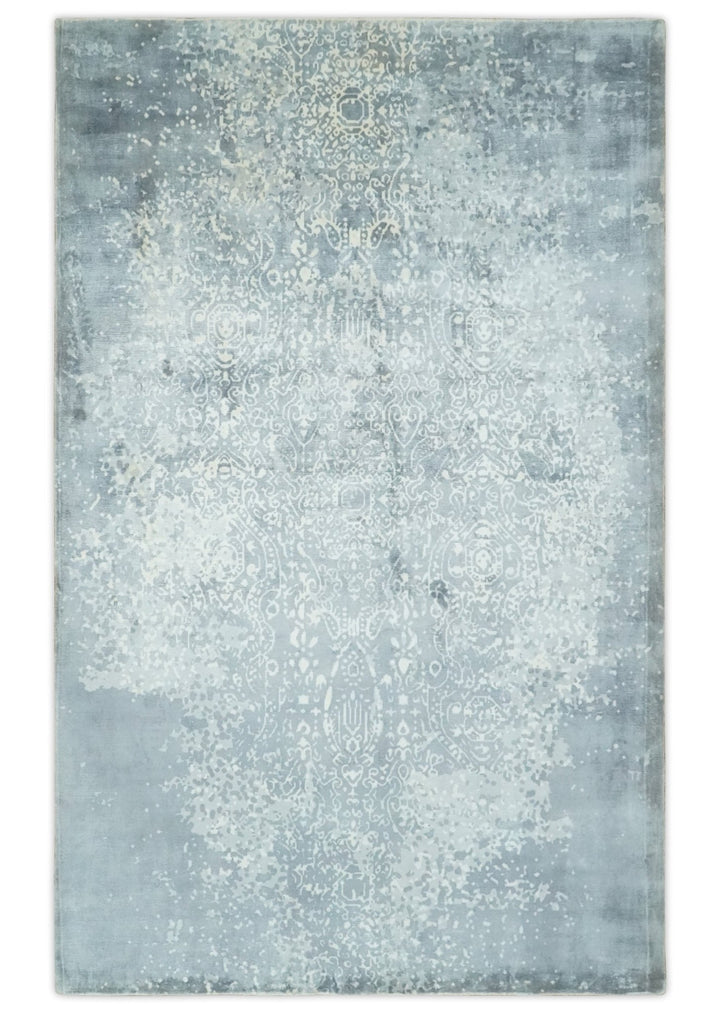 Premium Style Silver and Gray Traditional Medallion 5x8 Hand loom Viscose Area Rug - The Rug Decor
