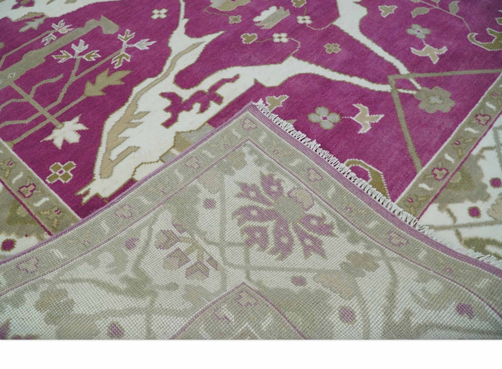 Purple, Ivory and Olive Traditional Hand knotted Oriental Oushak 9x12 wool Area Rug - The Rug Decor