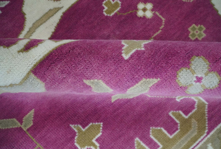 Purple, Ivory and Olive Traditional Hand knotted Oriental Oushak 9x12 wool Area Rug - The Rug Decor