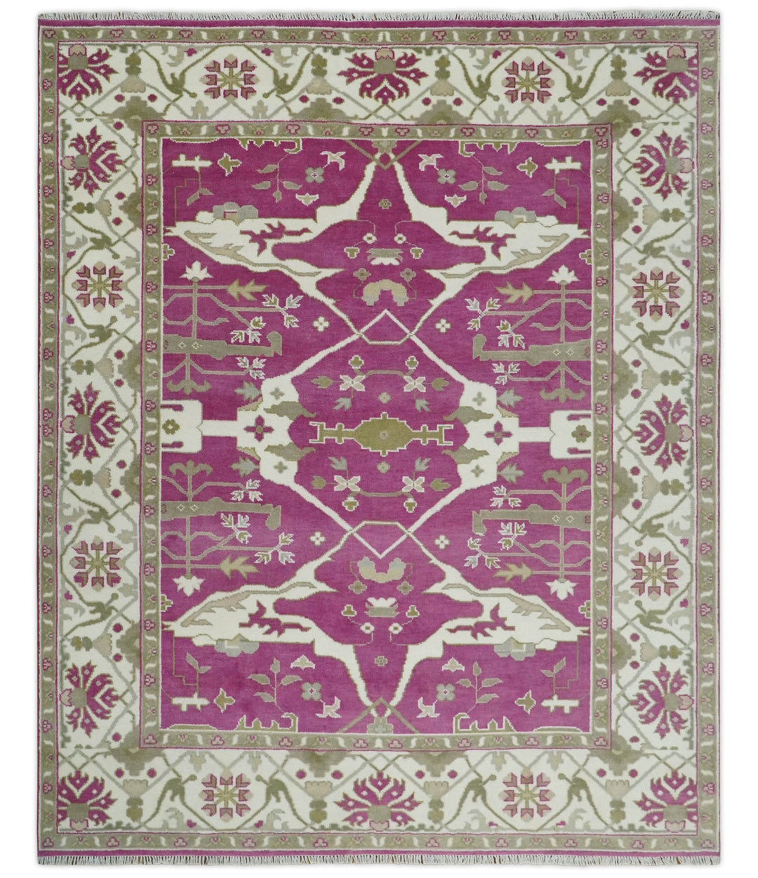 Purple, Ivory and Olive Traditional Hand knotted Oriental Oushak 9x12 wool Area Rug - The Rug Decor