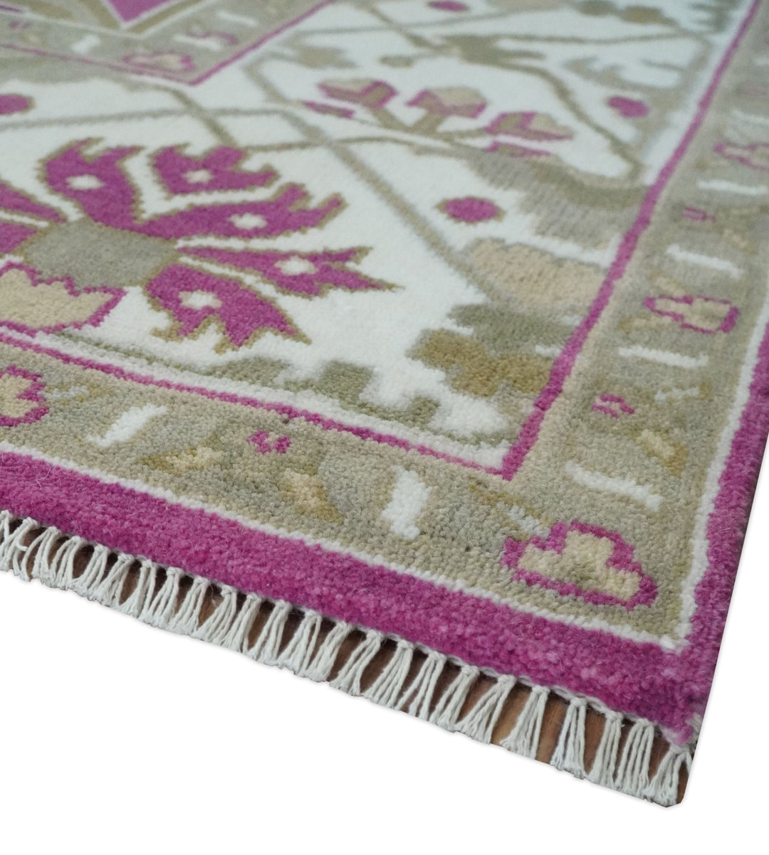 Purple, Ivory and Olive Traditional Hand knotted Oriental Oushak 9x12 wool Area Rug - The Rug Decor