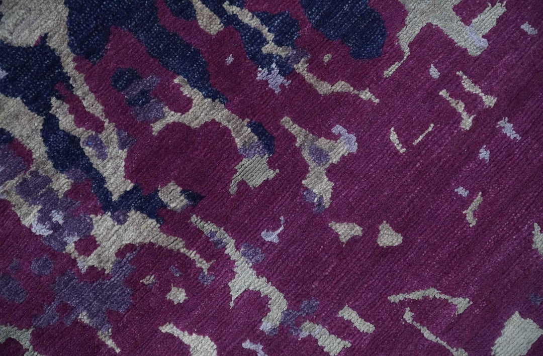 Purple, Violet, Gray and Blue Hand Knotted 4x6 Abstract Wool and Viscose Area Rug - The Rug Decor