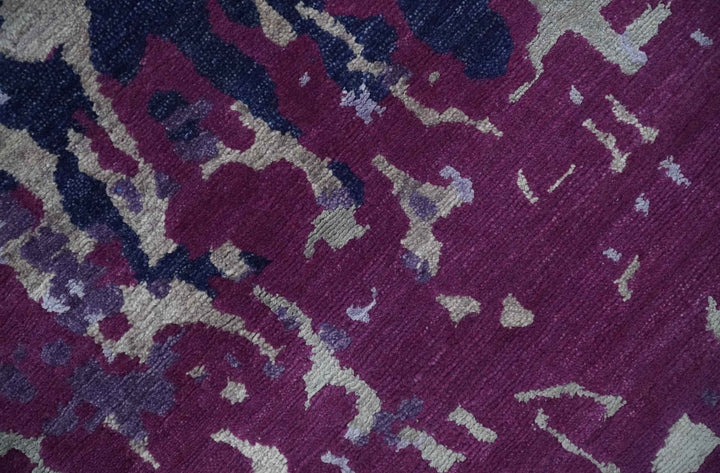 Purple, Violet, Gray and Blue Hand Knotted 4x6 Abstract Wool and Viscose Area Rug - The Rug Decor