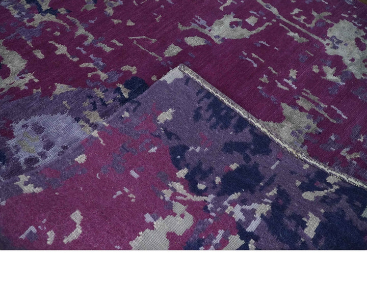 Purple, Violet, Gray and Blue Hand Knotted 4x6 Abstract Wool and Viscose Area Rug - The Rug Decor