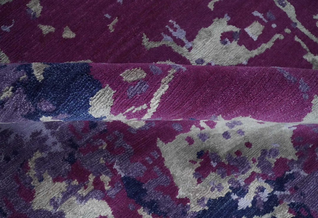 Purple, Violet, Gray and Blue Hand Knotted 4x6 Abstract Wool and Viscose Area Rug - The Rug Decor