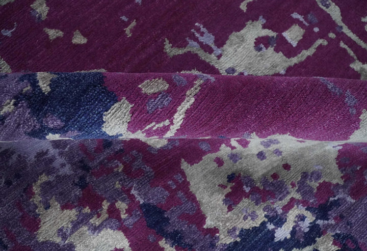 Purple, Violet, Gray and Blue Hand Knotted 4x6 Abstract Wool and Viscose Area Rug - The Rug Decor