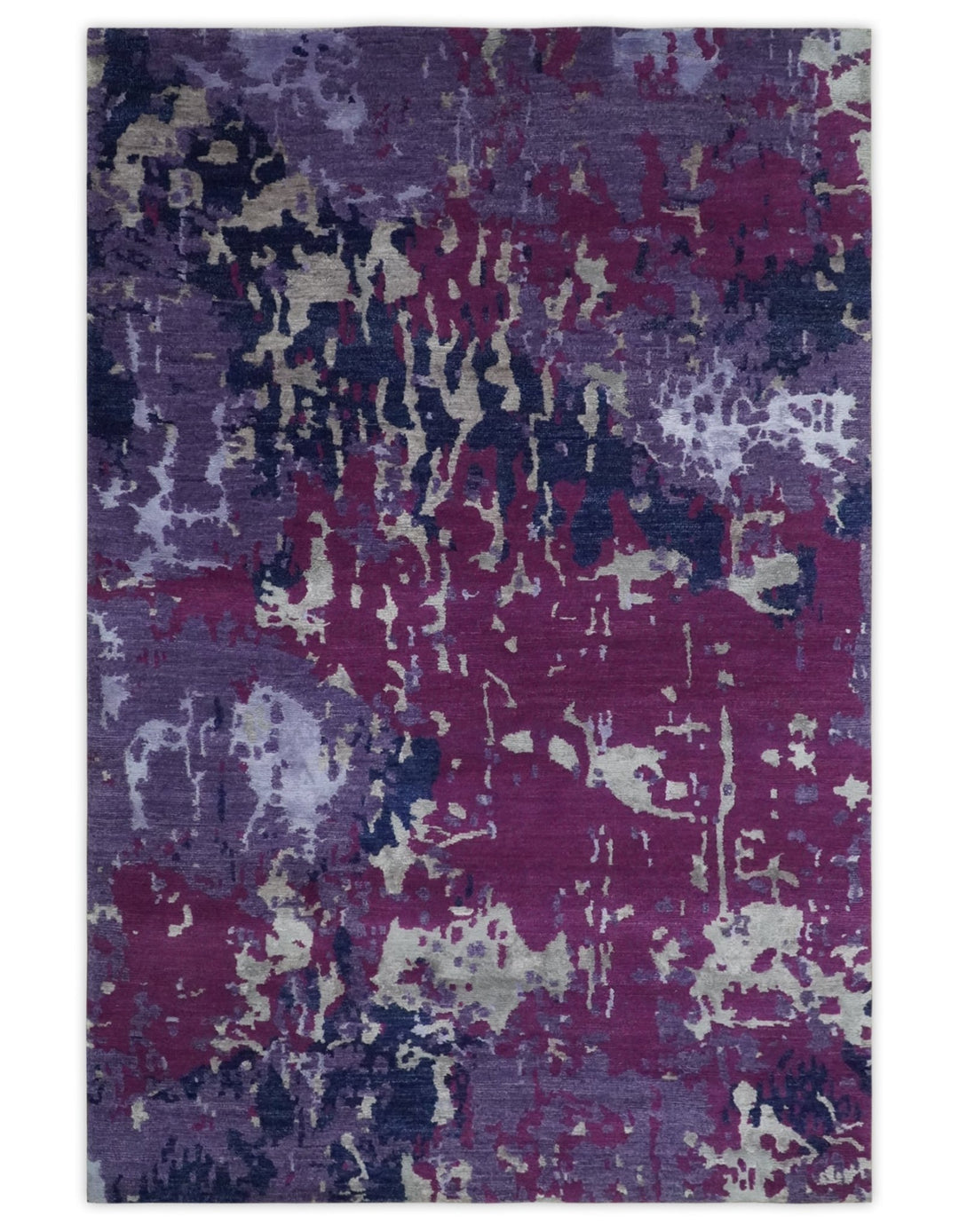 Purple, Violet, Gray and Blue Hand Knotted 4x6 Abstract Wool and Viscose Area Rug - The Rug Decor