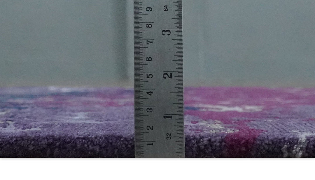 Purple, Violet, Gray and Blue Hand Knotted 4x6 Abstract Wool and Viscose Area Rug - The Rug Decor