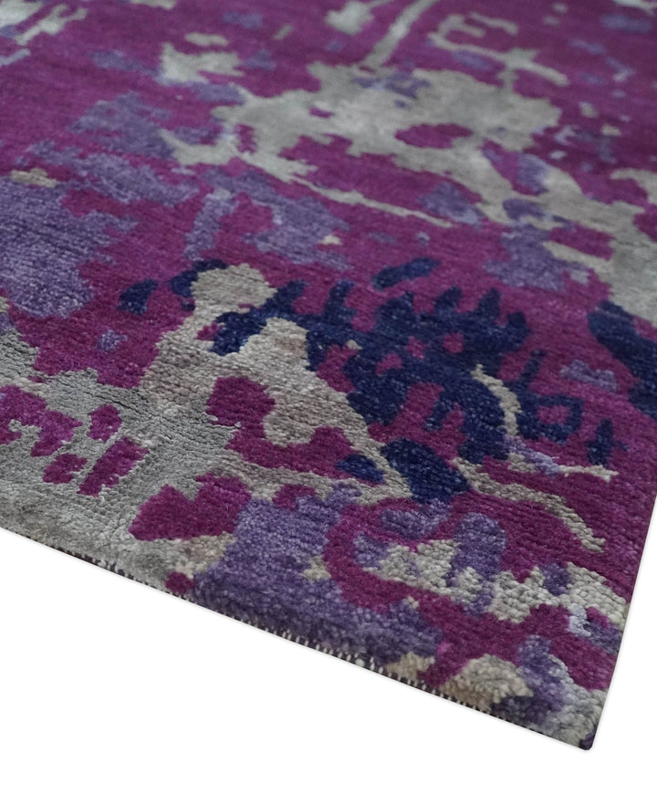Purple, Violet, Gray and Blue Hand Knotted 4x6 Abstract Wool and Viscose Area Rug - The Rug Decor