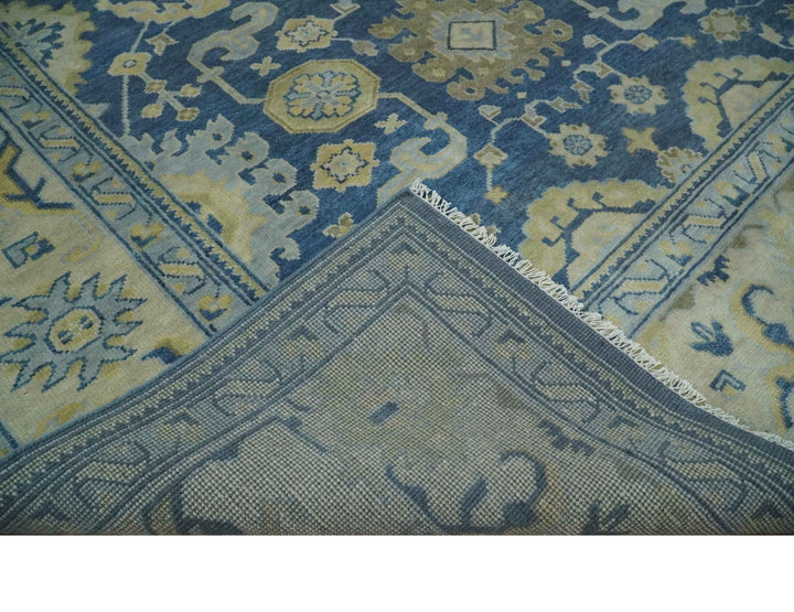 Ready to Ship 9x12 Hand Knotted Blue and Beige Traditional Oushak Wool Rug - The Rug Decor
