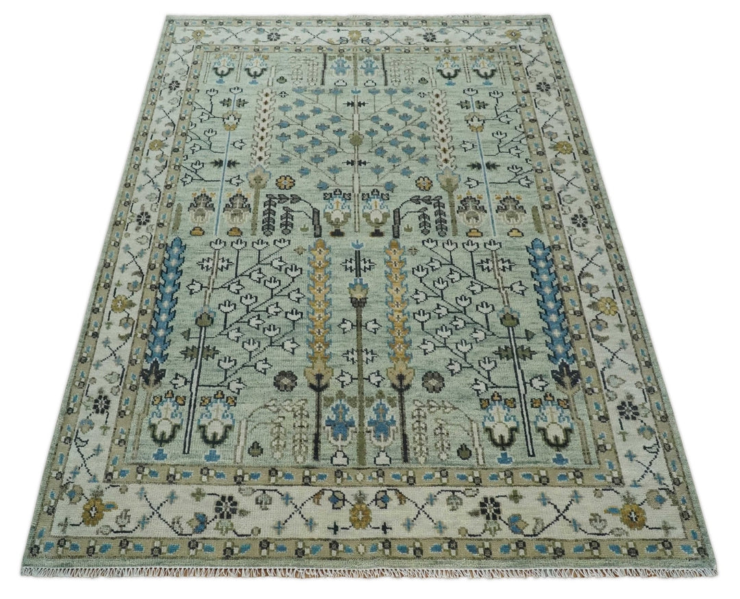 Ready to Ship Antique Moss Green and Ivory Hand Knotted Traditional Wool Area Rug - The Rug Decor