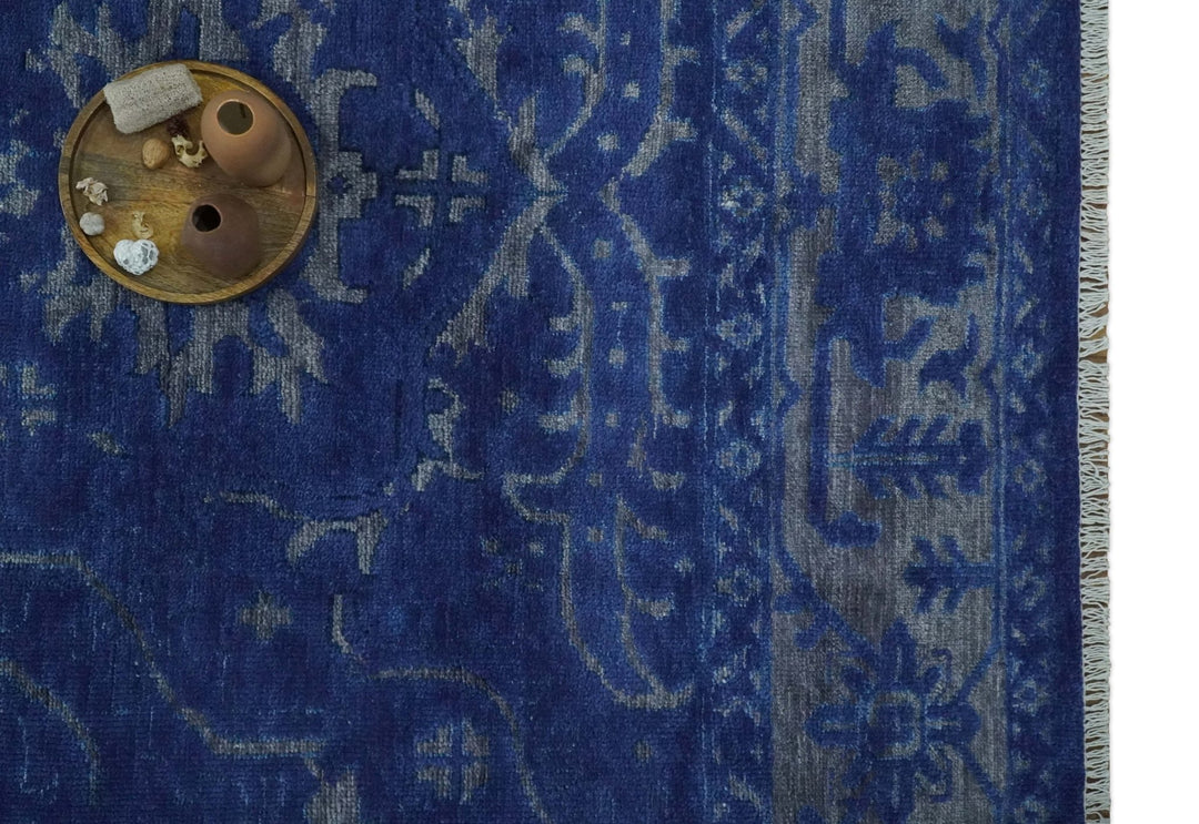 Ready to Ship Blue and Gray Hand knotted Oushak 8x10 and 9x12 wool Area Rug - The Rug Decor