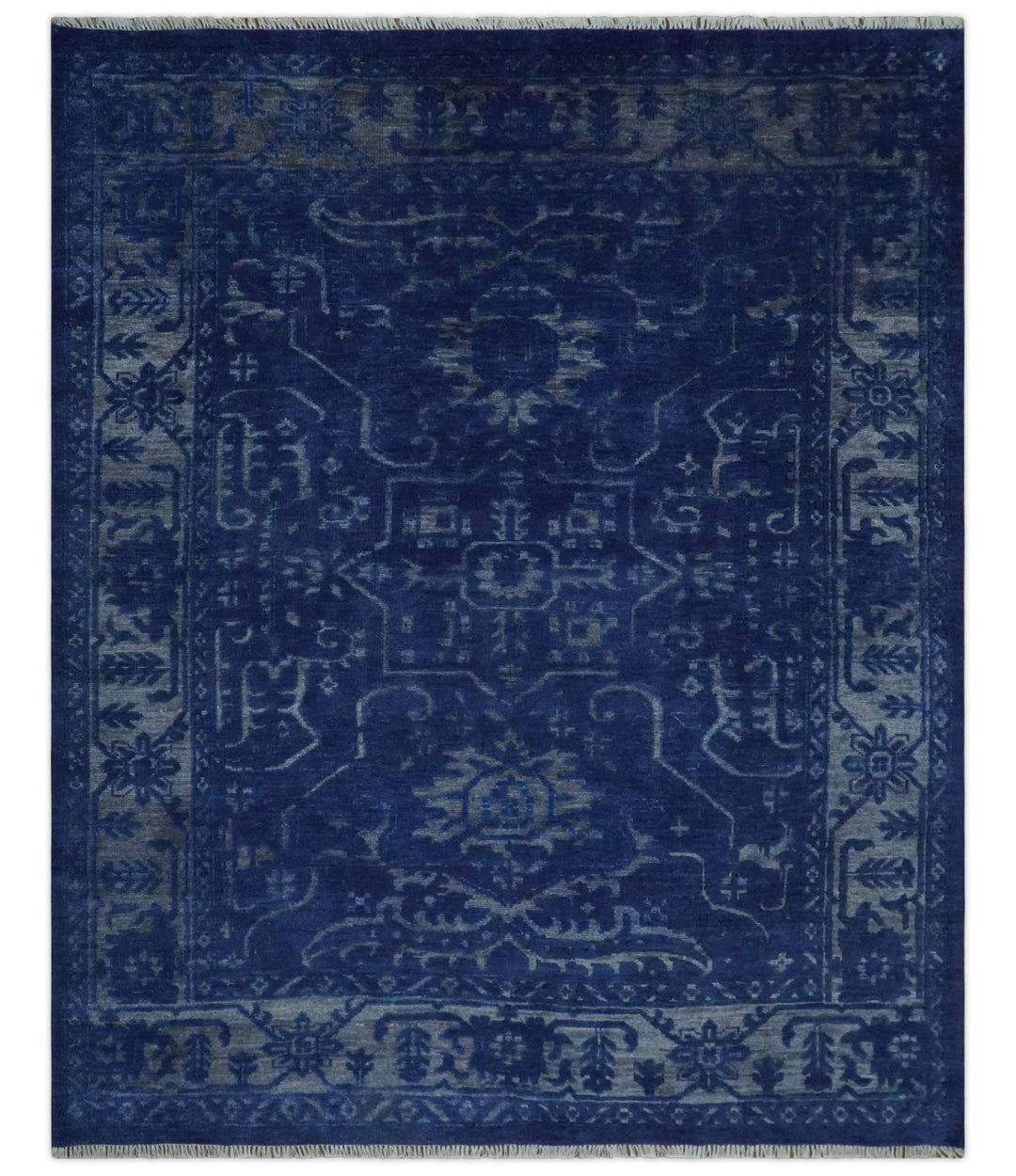 Ready to Ship Blue and Gray Hand knotted Oushak 8x10 and 9x12 wool Area Rug - The Rug Decor