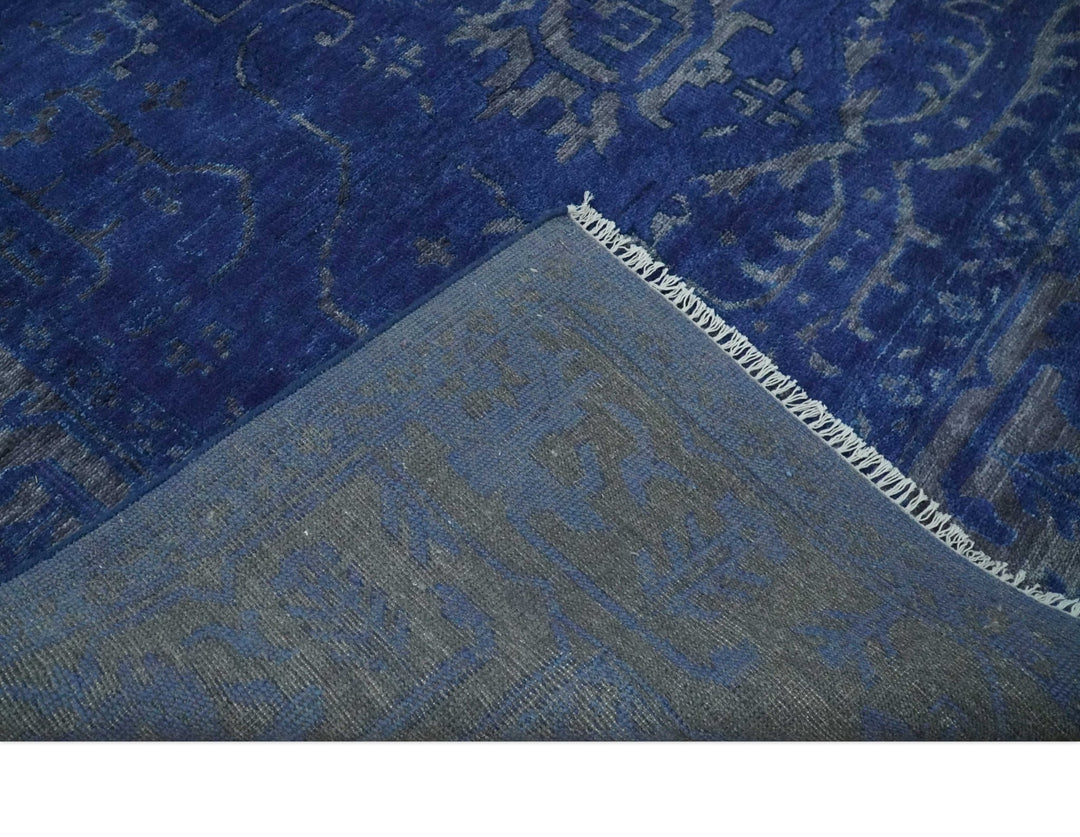 Ready to Ship Blue and Gray Hand knotted Oushak 8x10 and 9x12 wool Area Rug - The Rug Decor