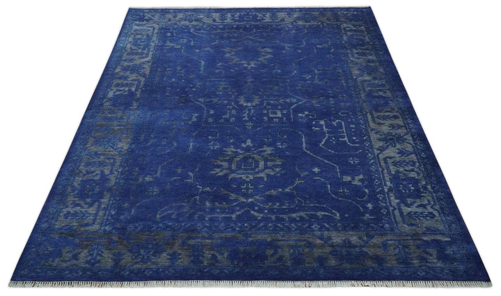 Ready to Ship Blue and Gray Hand knotted Oushak 8x10 and 9x12 wool Area Rug - The Rug Decor
