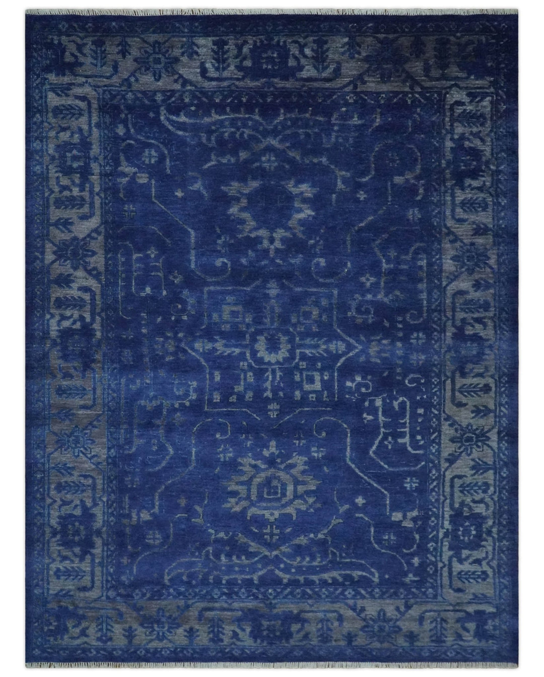 Ready to Ship Blue and Gray Hand knotted Oushak 8x10 and 9x12 wool Area Rug - The Rug Decor