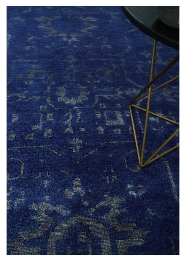 Ready to Ship Blue and Gray Hand knotted Oushak 8x10 and 9x12 wool Area Rug - The Rug Decor