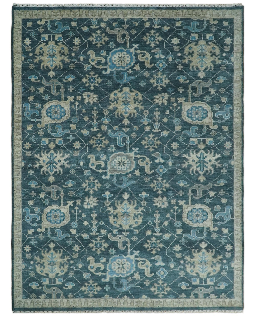 Ready to Ship Hand Knotted Oriental Turkish Oushak Blue and Camel Wool Area Rug - The Rug Decor