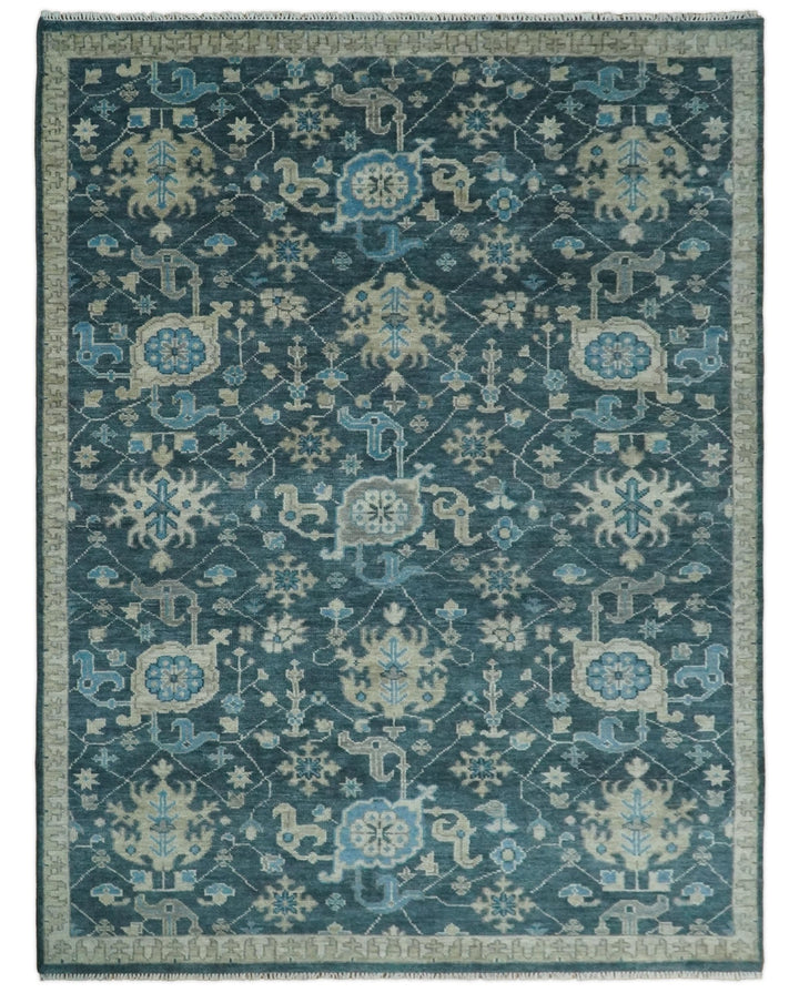 Ready to Ship Hand Knotted Oriental Turkish Oushak Blue and Camel Wool Area Rug - The Rug Decor
