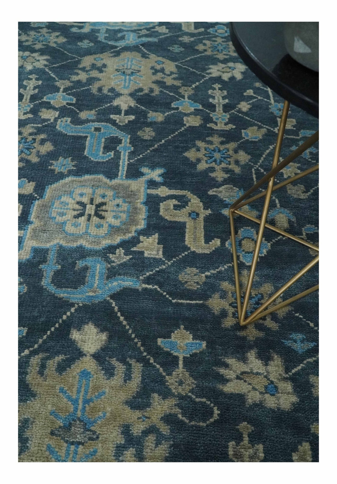Ready to Ship Hand Knotted Oriental Turkish Oushak Blue and Camel Wool Area Rug - The Rug Decor