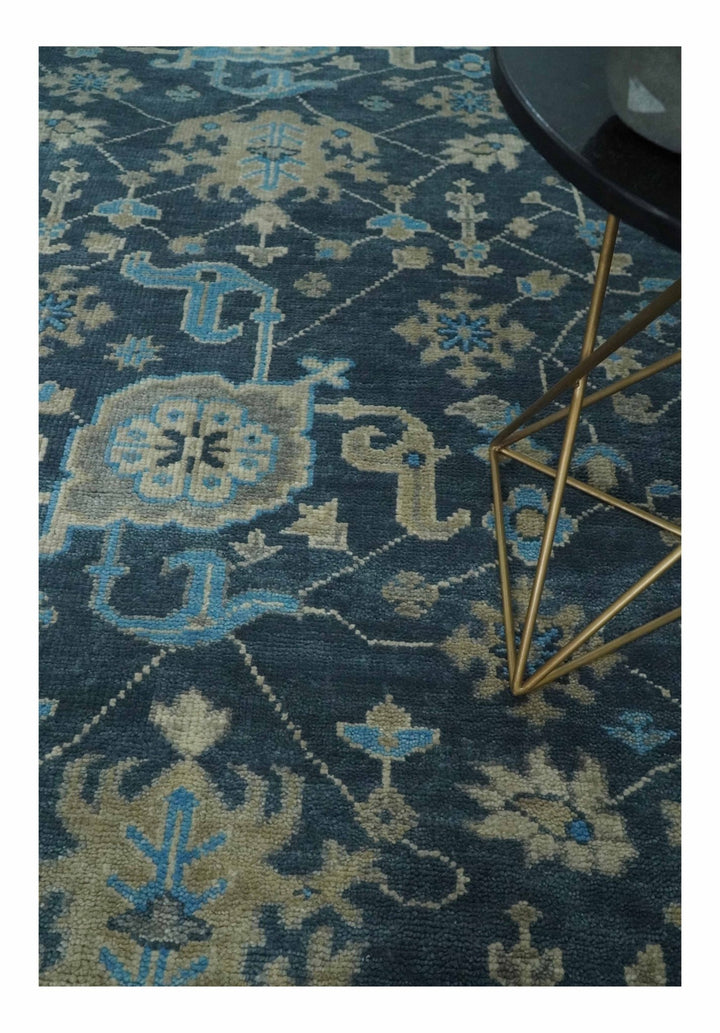 Ready to Ship Hand Knotted Oriental Turkish Oushak Blue and Camel Wool Area Rug - The Rug Decor