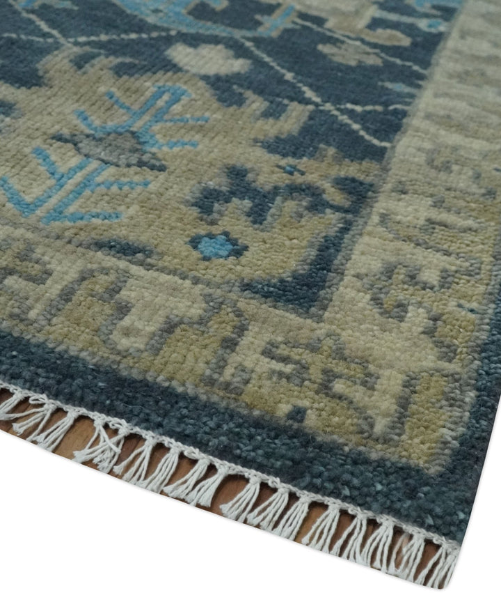 Ready to Ship Hand Knotted Oriental Turkish Oushak Blue and Camel Wool Area Rug - The Rug Decor